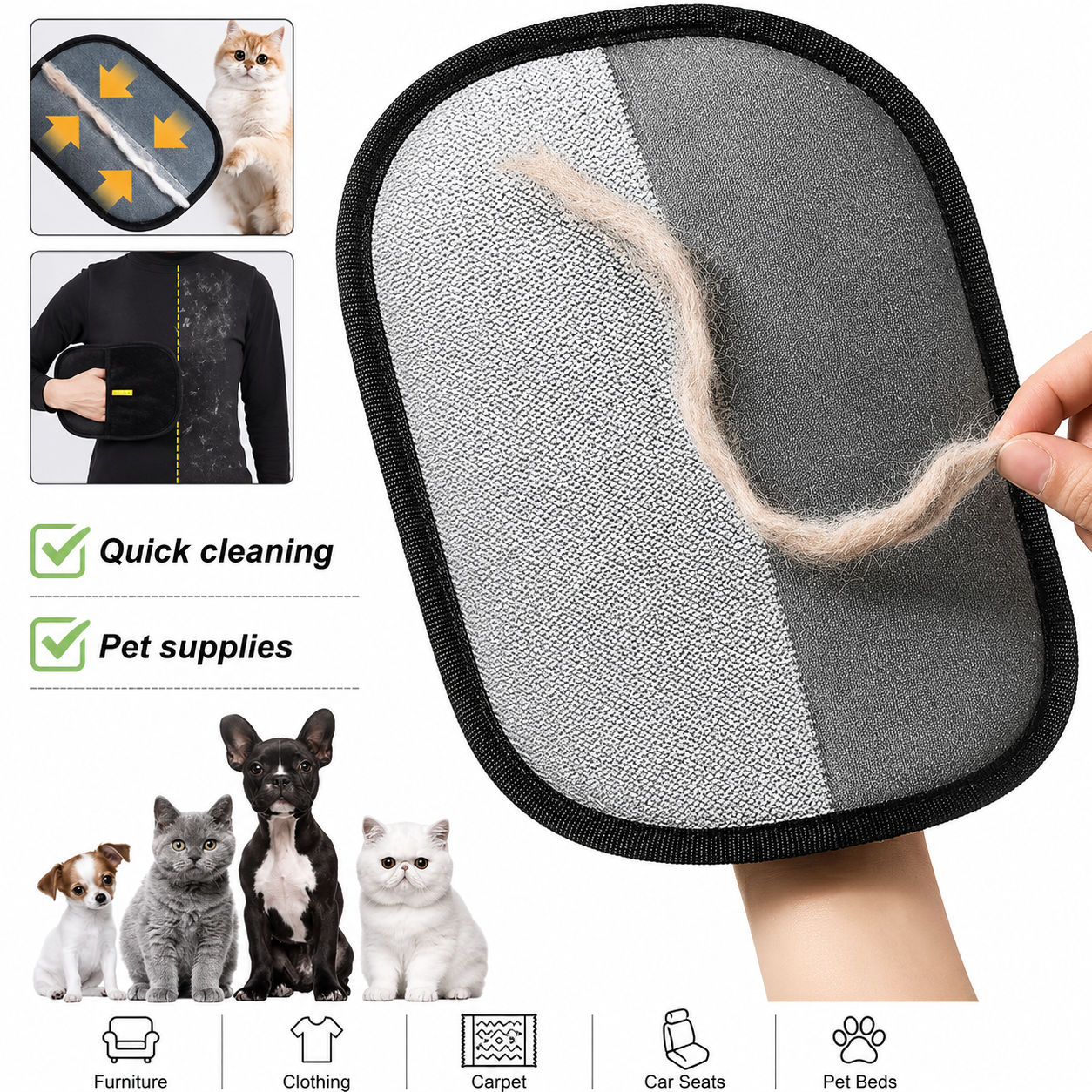 Reusable Pet Hair Removal Gloves – Portable Washable Fur Remover for Furniture, Clothes & Carpets