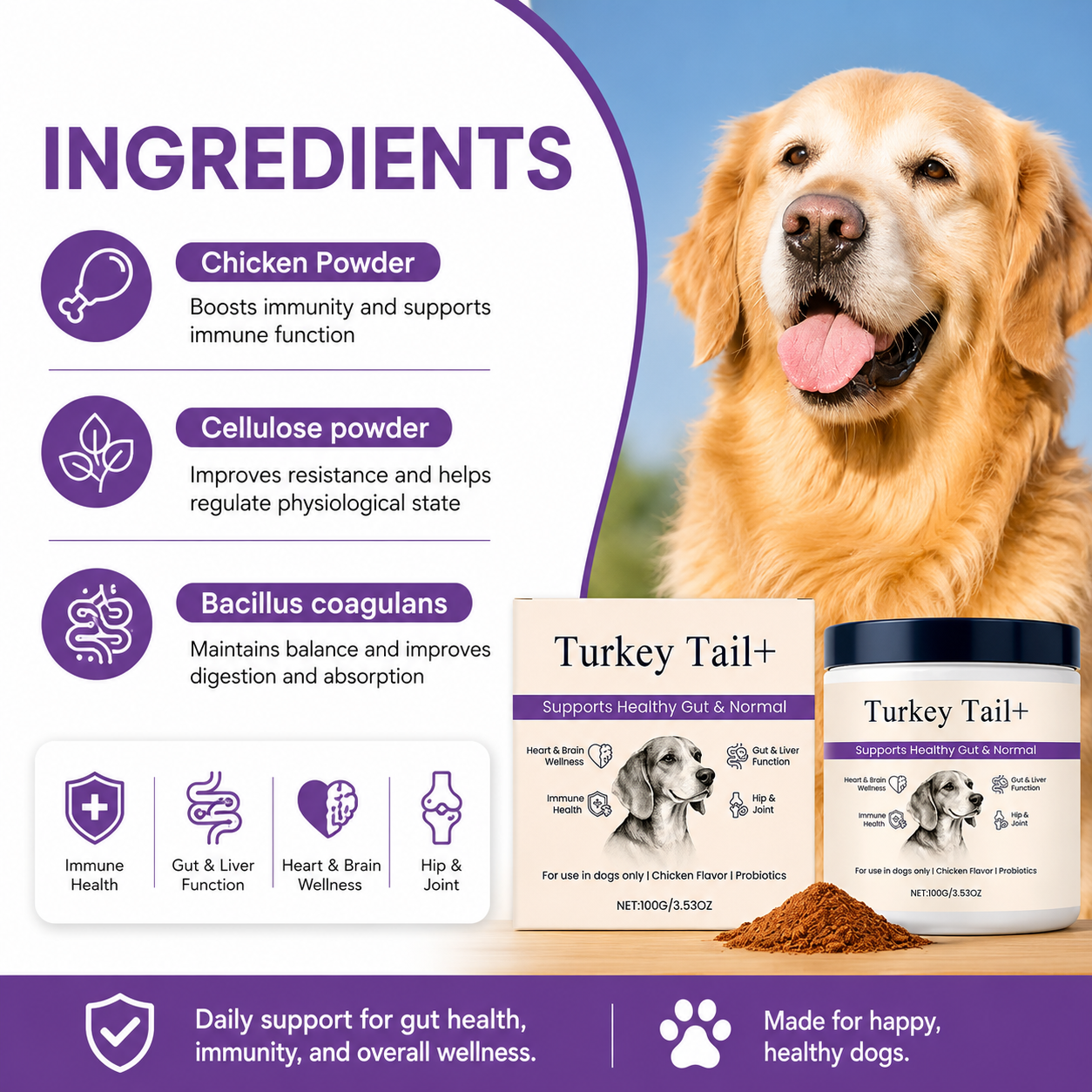 Dog Probiotic Powder for Dogs – Daily Digestive Health Supplement (100g)