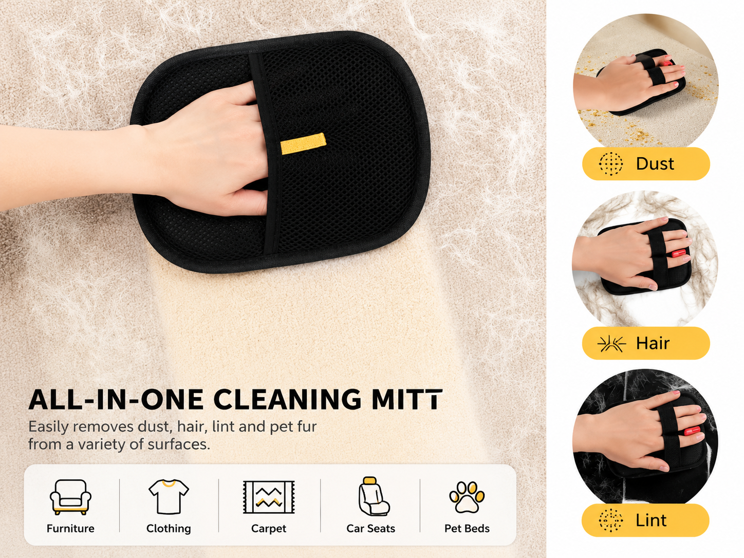 Reusable Pet Hair Removal Gloves – Portable Washable Fur Remover for Furniture, Clothes & Carpets